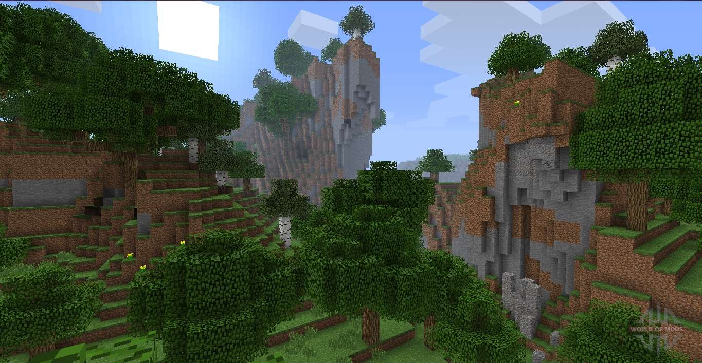 A comparison between original Minecraft and BetterGeo world generation.