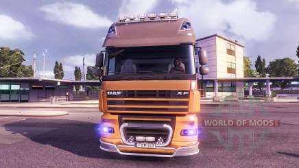 The blue glow of the headlights for Euro Truck Simulator 2