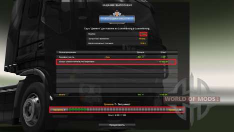 Mod on experience and money v1.2 for Euro Truck Simulator 2