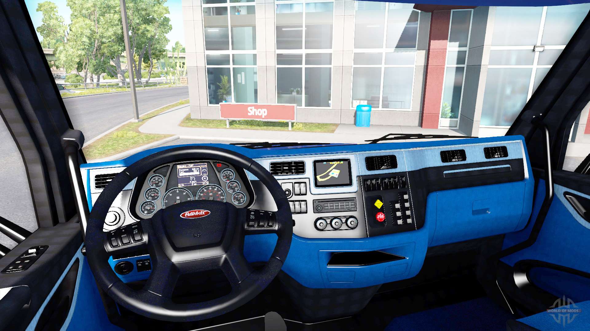 Black And Blue Interior In A Peterbilt 579 For American