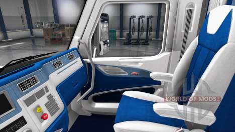 White and blue interior in a Peterbilt 579 for American Truck Simulator