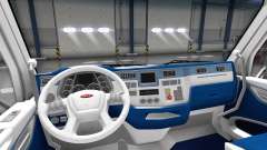 White and blue interior in a Peterbilt 579 for American Truck Simulator