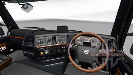 Black-and-brown interior of the Volvo for Euro Truck Simulator 2