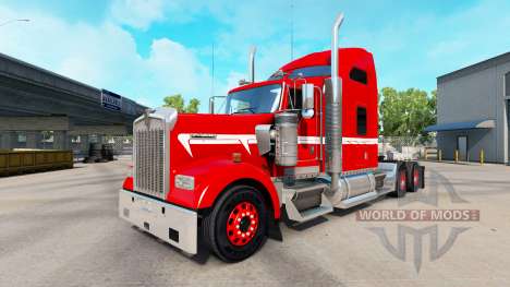 Skin Red with White Stripe on the truck Kenworth for American Truck Simulator