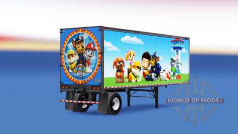 The skin of the Paw Patrol on a trailer for American Truck Simulator