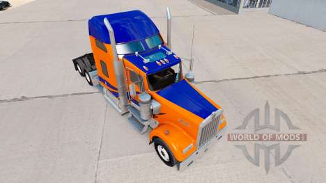 Скин Blue Stripes on Orange на Kenworth W900 for American Truck Simulator