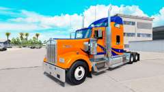 Скин Blue Stripes on Orange на Kenworth W900 for American Truck Simulator