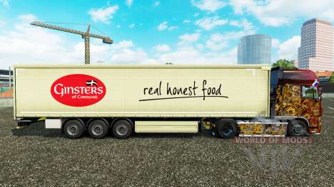 Skin Ginsters on a curtain semi-trailer for Euro Truck Simulator 2